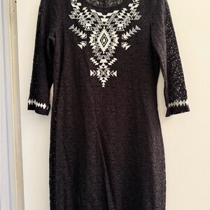 Express Black Dress with White Geometric Design